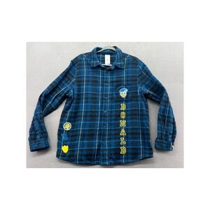 Disney Parks Donald Duck Shirt Blue Plaid Flannel Womens Large Embroidered Patch